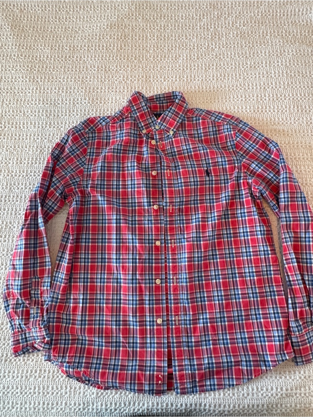 Polo Ralph Lauren Boys Red Blue Plaid Button-Down Shirt L 14–16